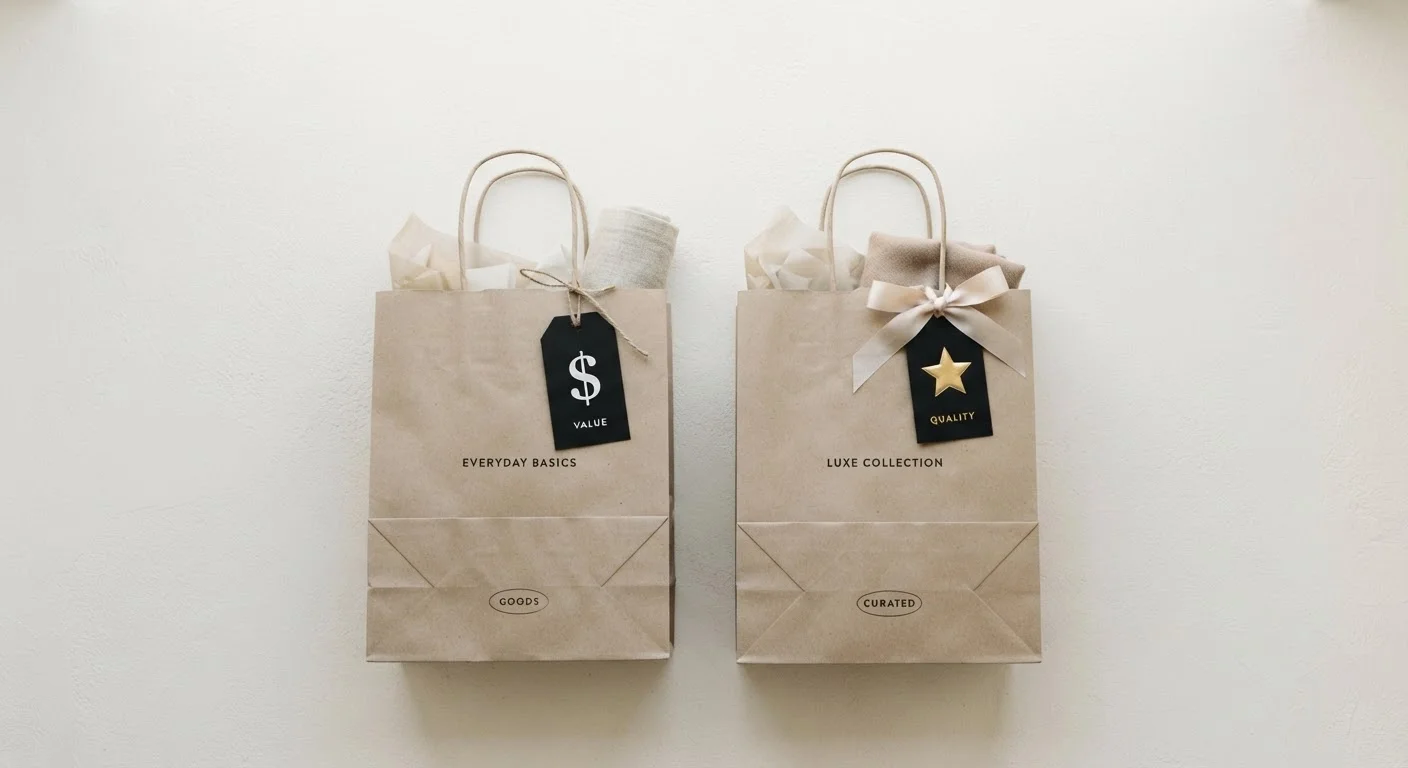 Two shopping bags side by side symbolizing the difference between price and value